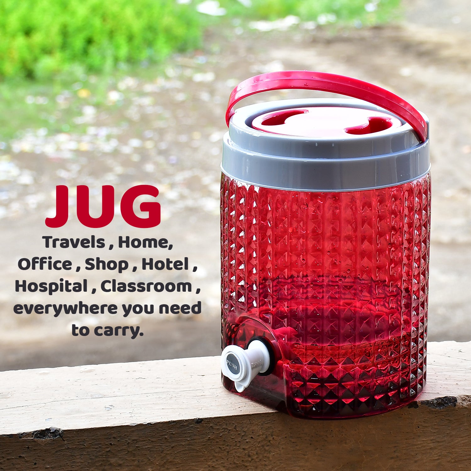 Diamond Cut Design Plastic Water Jug 4500ML Portable Water Dispenser Jug with Handle Push Nozzle Leakproof Wide Mouth Beverage Storage Container