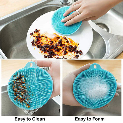 Silicone Dish Scrubber Sponge Food Grade BPA Free Kitchen Cleaning Brush Heat Resistant Non Stick Multipurpose Scrubber for Dishes Fruits Vegetables and Household Use (1 Pc)