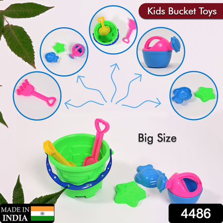 Sand Game Castle Building Beach Toy Set for Kids Plastic Sand and Gardening Play Set with Bucket and Accessories (6 Pieces)