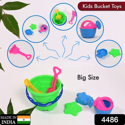 Sand Game Castle Building Beach Toy Set for Kids Plastic Sand and Gardening Play Set with Bucket and Accessories (6 Pieces)