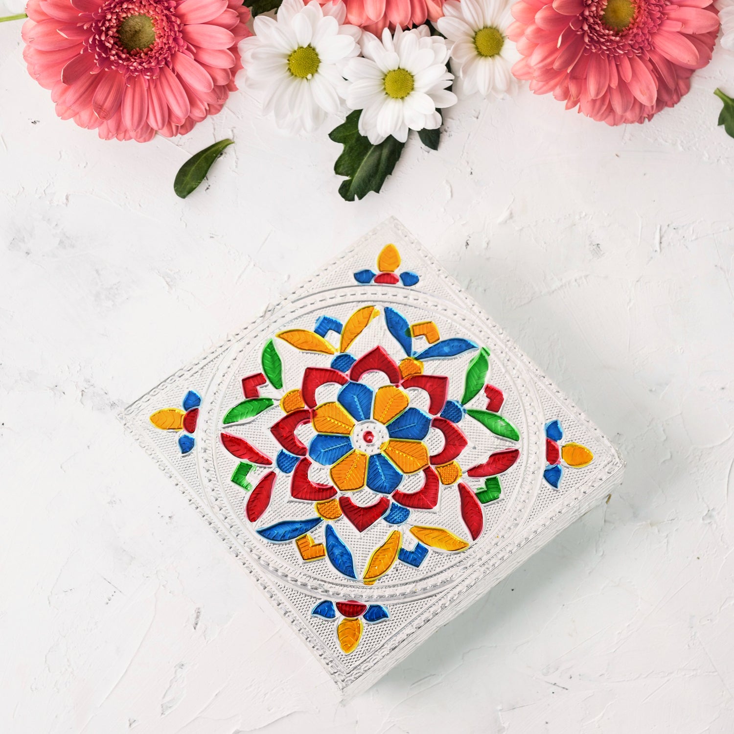 Handcrafted Meenakari Wooden Chowki for Puja | Decorative Multicolour Wooden Bajot Stand for God Idols, Pooja Thali, Kalash and Home Temple Décor
