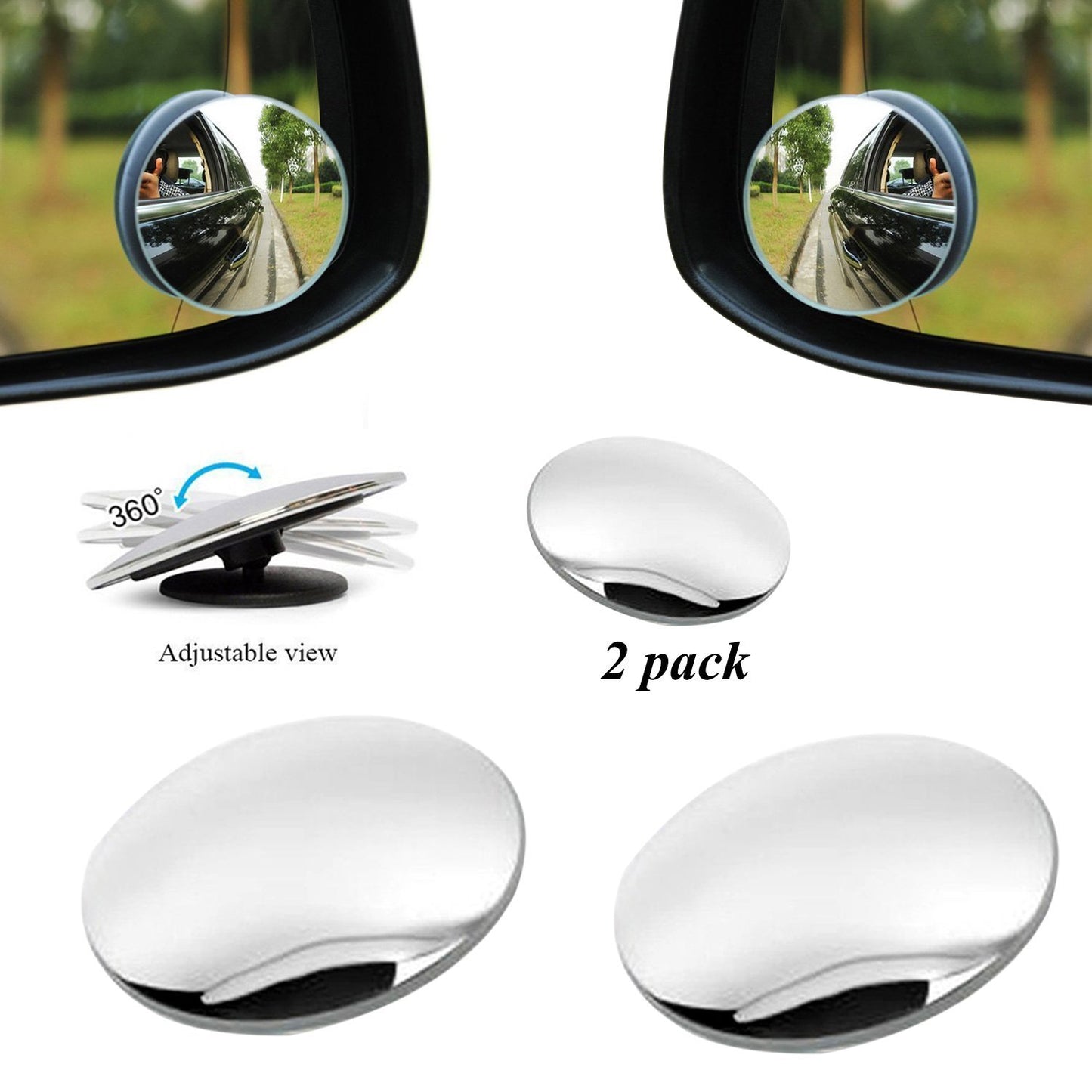 360 Degree Adjustable Blind Spot Round Convex Rear View Mirror for Cars and SUVs Wide Angle Safety Mirror (Pack of 2)