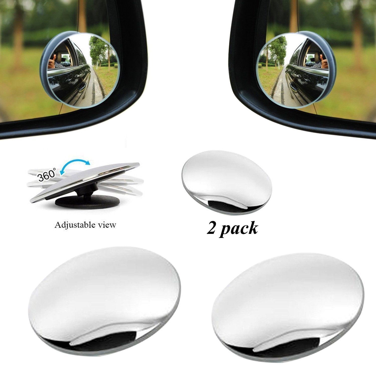360 Degree Adjustable Blind Spot Round Convex Rear View Mirror for Cars and SUVs Wide Angle Safety Mirror (Pack of 2)