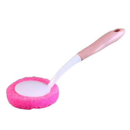 Long Handle Kitchen Dish Scrubber Brush with Soft Round Sponge Head – Ergonomic Non-Slip Grip, Strong Yet Gentle Cleaning for Plates, Pans, Bottles and Sink – Quick-Dry Hanging Hole, Durable Plastic Handle (1 Pc)