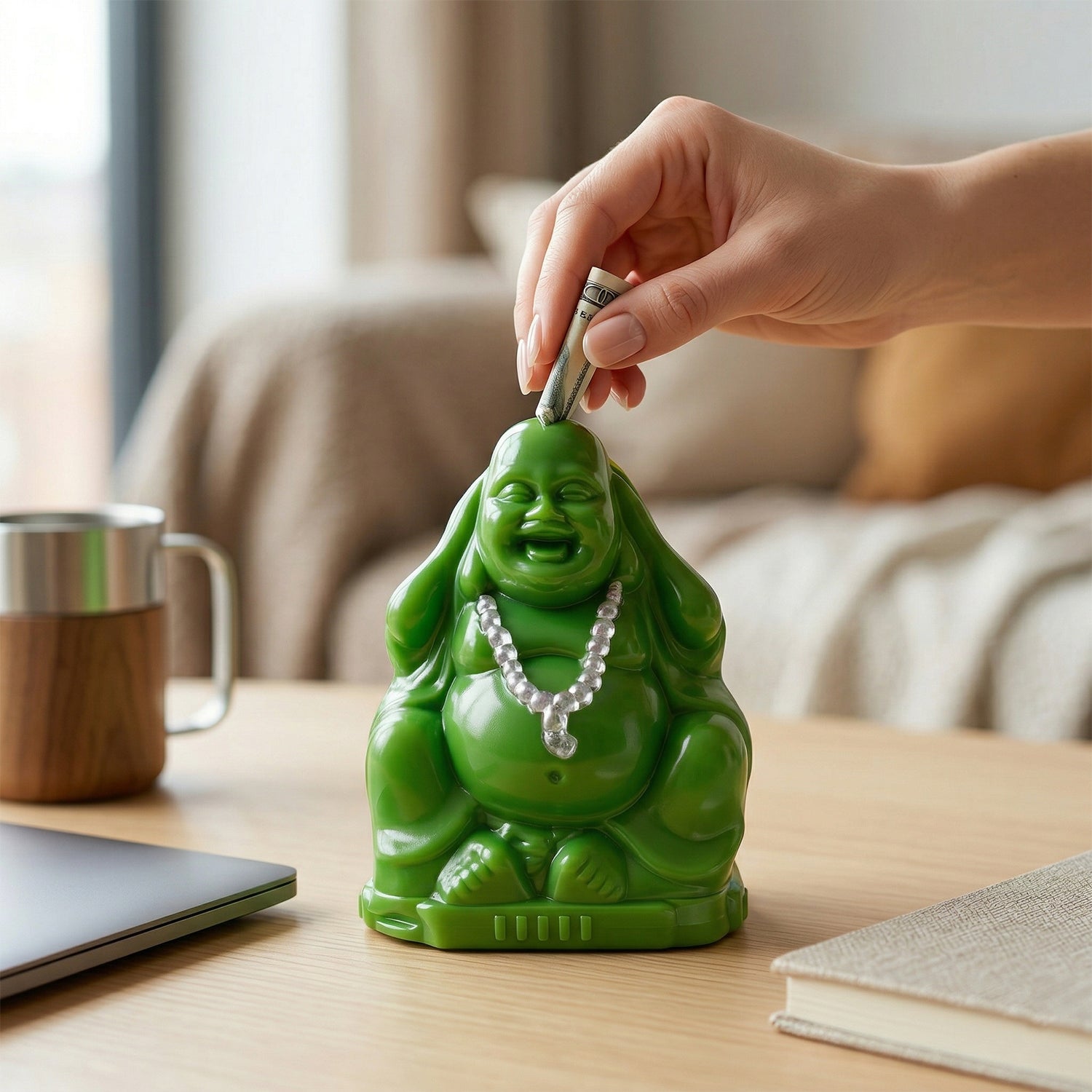 Laughing Buddha Money Bank Coin Saving Box, Lucky Wealth Idol Piggy Bank, Decorative Coin Storage Box for Kids, Home &amp; Office Décor Gift (1 Pc)