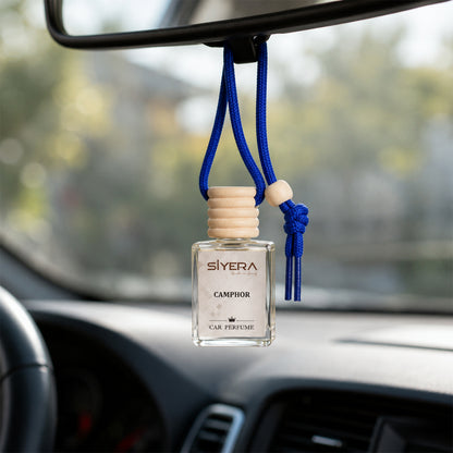 Siyera Camphor Hanging Car Perfume with Natural Wooden Cap Long Lasting Car Air Freshener and Fragrance Diffuser for Car, SUV and Indoor Spaces (1 Pc)