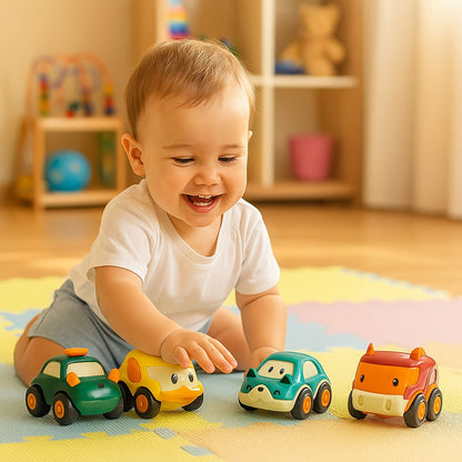 Cartoon Pull-Back Car Toy Set for Kids | Colorful Mini Toy Cars with Cute Cartoon Faces, Pull-Back Action & Fun Learning Play for Toddlers (12 Pcs)