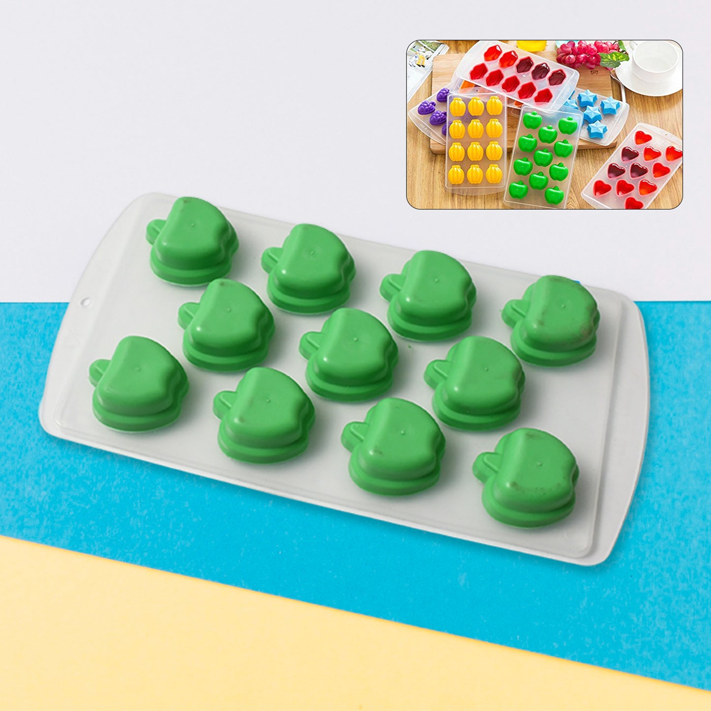 Silicone Multi Fruit Shape Ice Cube Tray Mold, Flexible Ice Cube Mold for Freezer, Chocolate, Jelly, Candy, Cake Decoration and Baking (1 Pc)