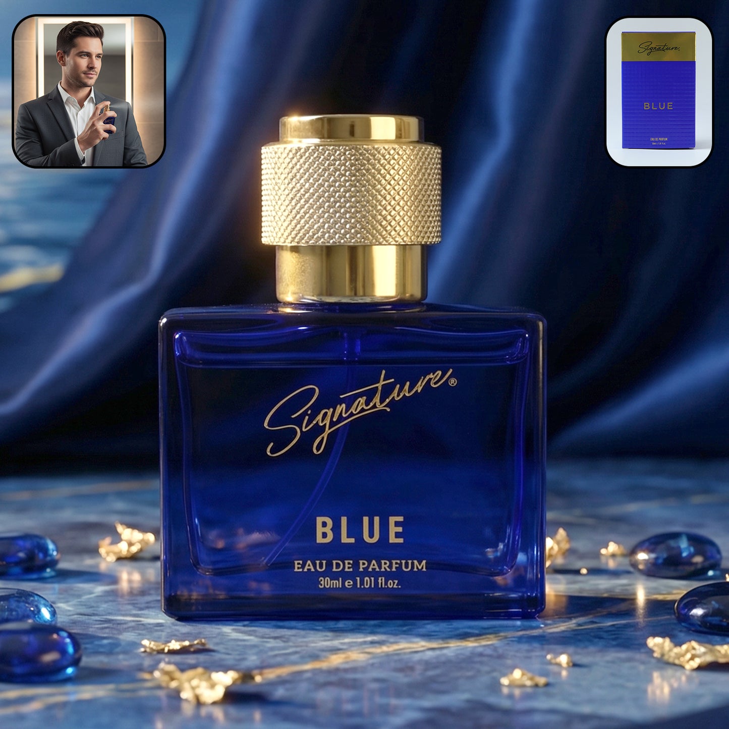 Signature Premium Blue Eau De Perfume 30 ML Long Lasting Fresh Fragrance Spray for Men in Designer Glass Bottle