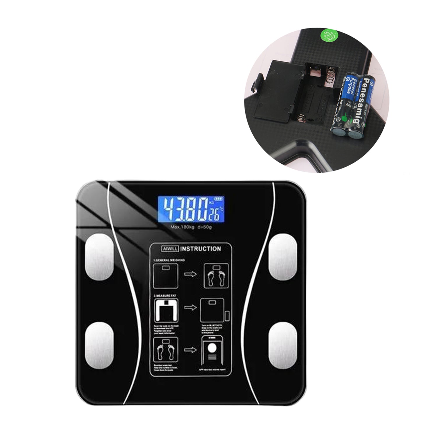 Bluetooth Smart Body Fat Scale Digital BMI Weight Machine with Body Composition Analyzer for iOS and Android App (1 Pc)