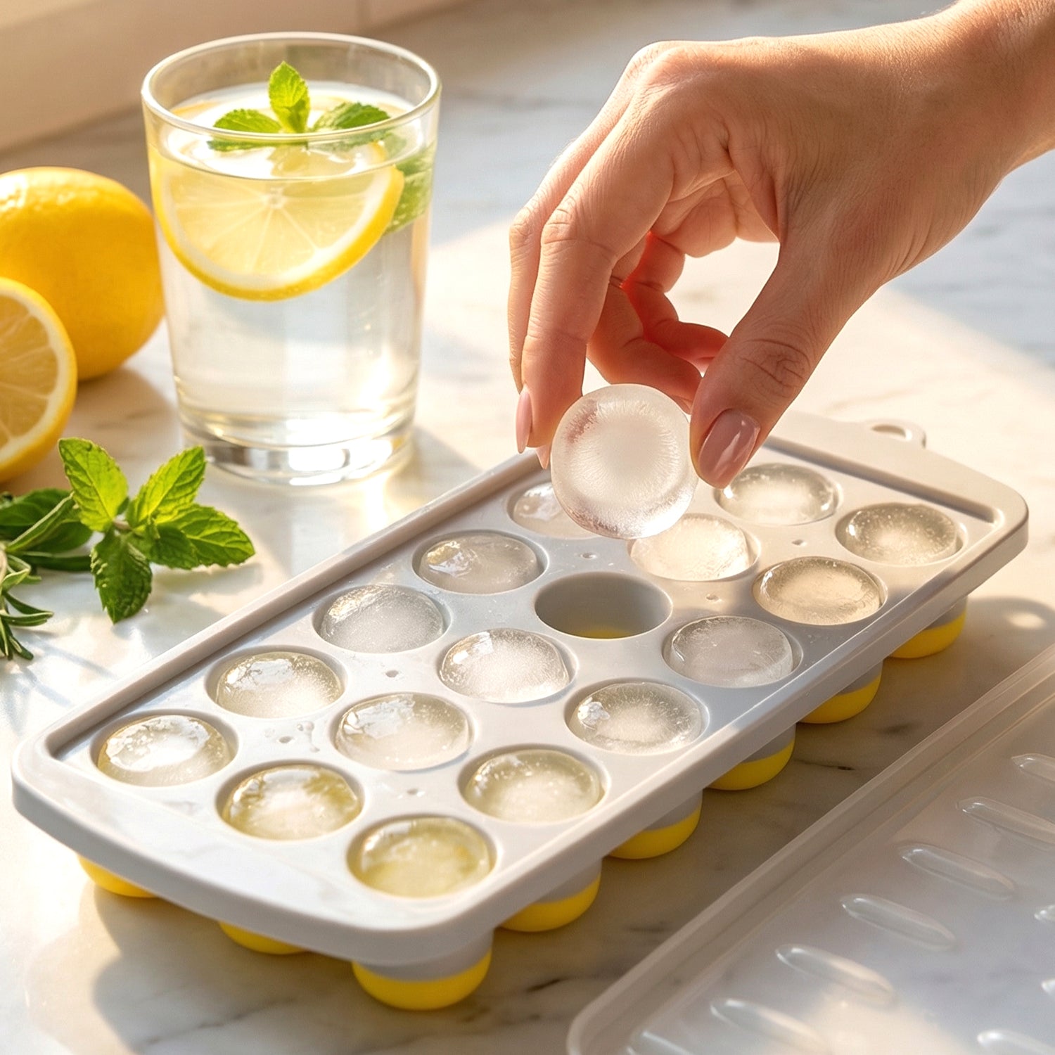 Round Ball Ice Cube Tray with Lid, 21 Grid Ice Ball Mold for Freezer, Reusable Ice Cube Tray for Juice, Chocolate, Jelly, Candy & Frozen Treats (1 Pc)