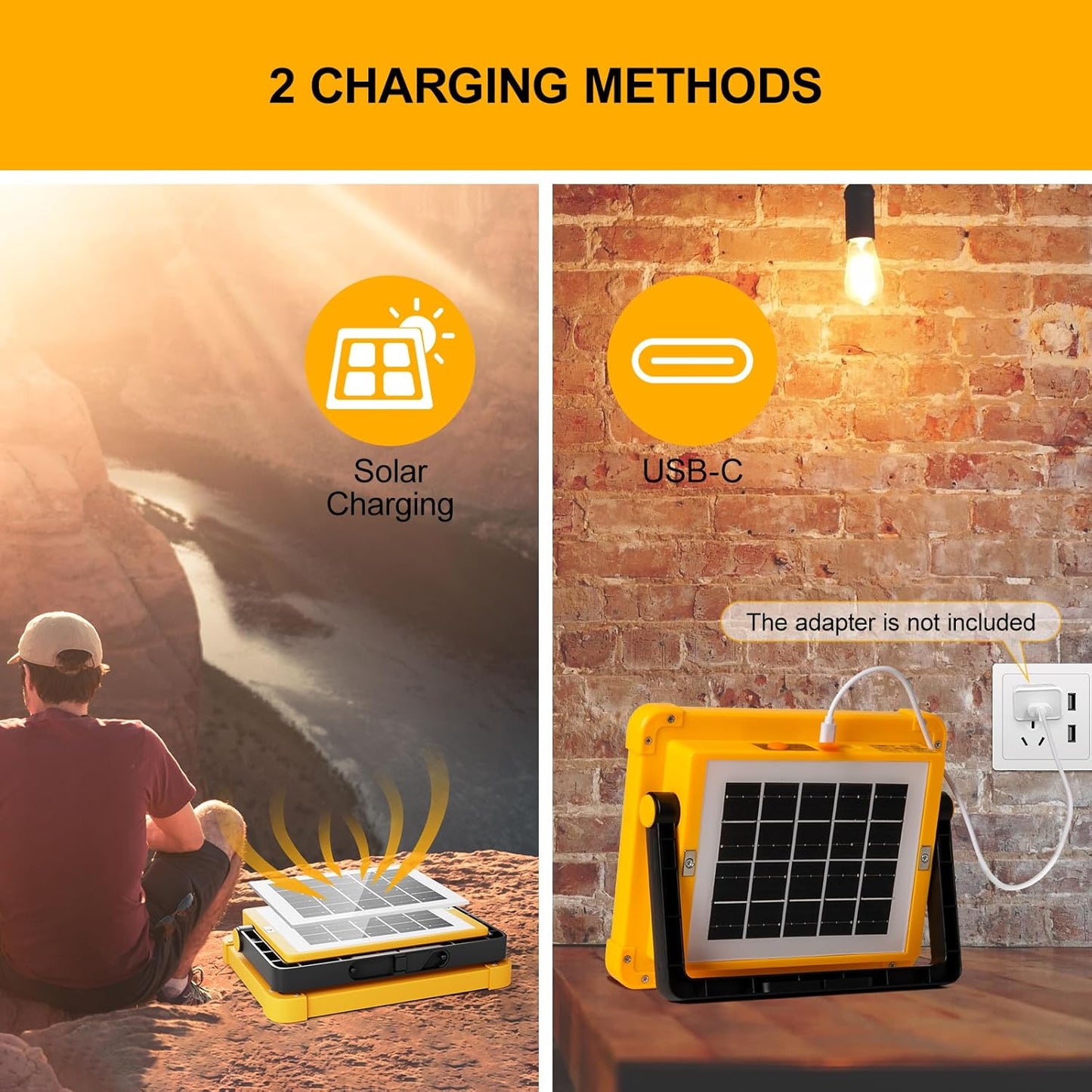 Solar LED Flood Light – 4 Panel High Power Rechargeable Outdoor Lamp with USB Charging (1 Pc)