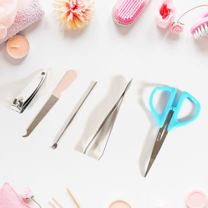 5 in 1 Stainless Steel Professional Manicure Set with Nail Cutter Scissors Nail File Grooming Tools and PU Leather Travel Case for Men and Women (1 Set)