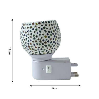 Decorative Star Pattern Mosaic Glass Plug In Night Lamp with On Off Switch Warm Ambient LED Light for Bedroom Living Room Hallway and Home Decor 1 Piece