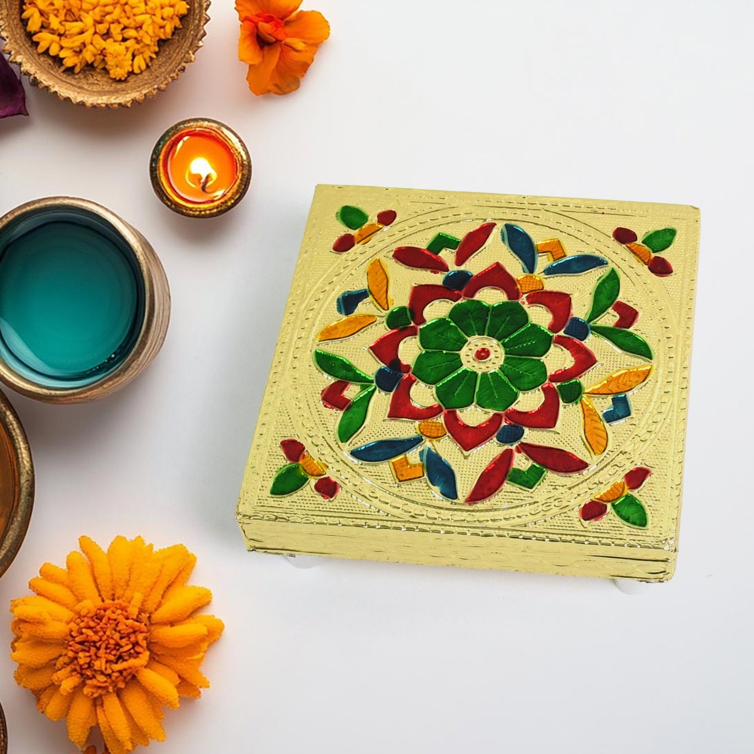 Multipurpose Traditional Decorative Wooden Pooja Chowki Bajot for Home Temple, Festival Decoration and Religious Ceremonies (1 Pc)
