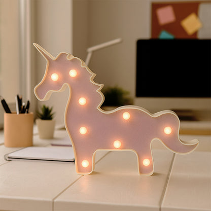 Magical Unicorn Shaped LED Decorative Night Light Battery Operated Marquee Lamp for Kids Room Bedroom Party Home Decoration Wall and Table Decor