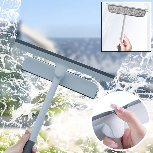 2-in-1 Window Glass Cleaning Wiper with Microfiber Pad – Dual Function Spray Squeegee for Car, Bathroom, Kitchen and Home – Efficient Water Wiper with Long Handle for Streak-Free Cleaning (34x27 cm)