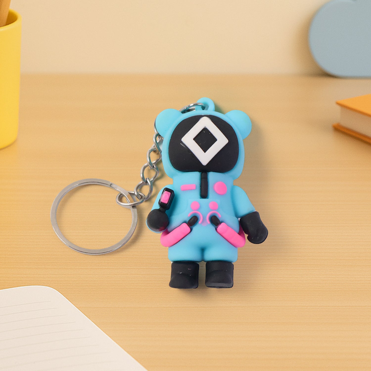 Cute Character Themed Soft Silicone Keychain with Metal Ring and Chain Cartoon Figure Bag Pendant Key Holder and Decorative Accessory (1 Pc Random Design)