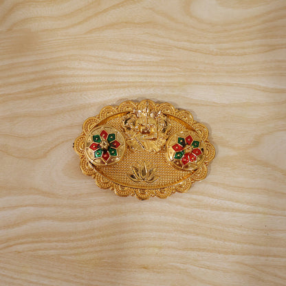 Ganesh Meenakari Kumkum Holder Golden Metal Oval Kankavati with Double Compartments for Kumkum Haldi Roli Chandan and Akshat (1 Pc)