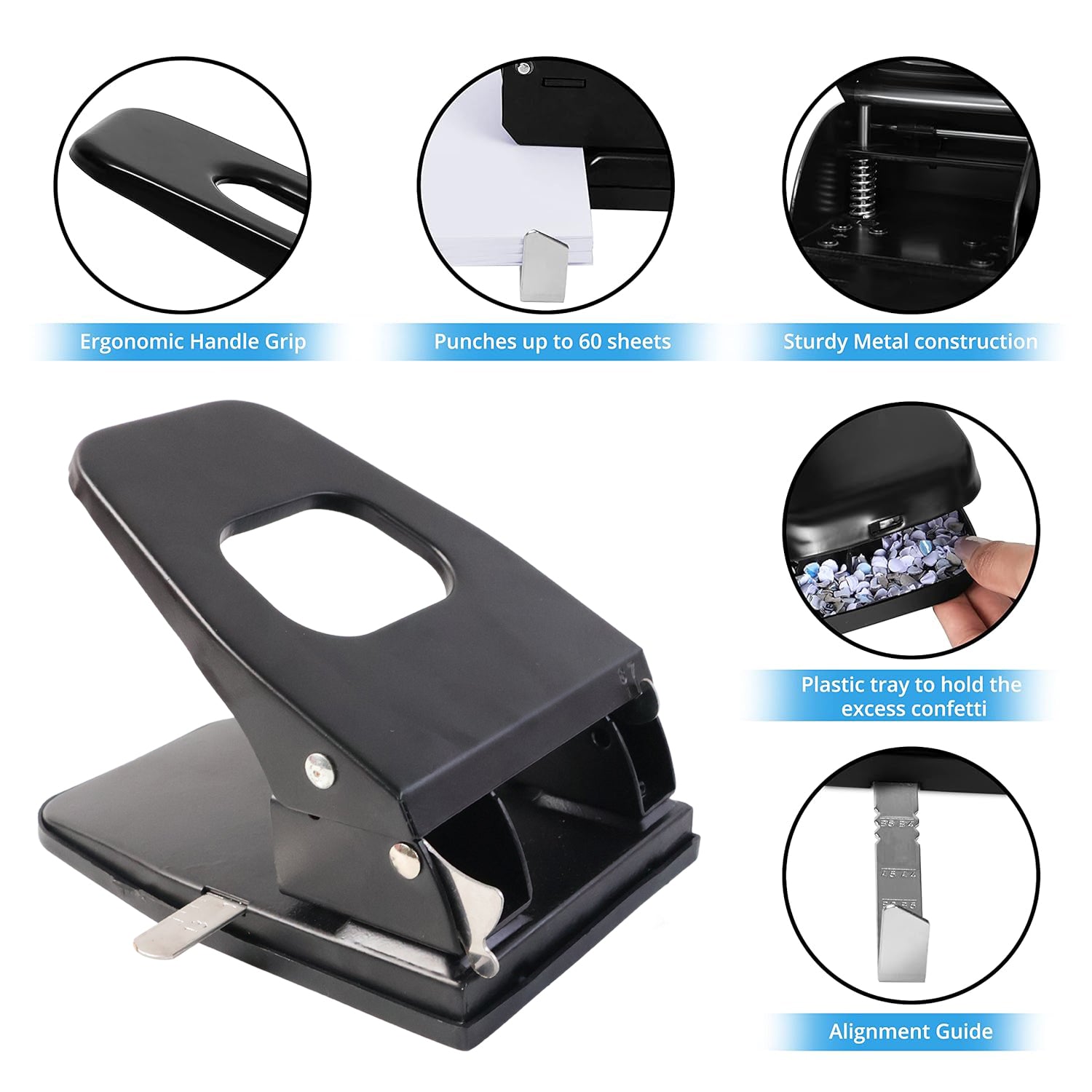 Heavy Duty Metal 2 Hole Paper Punch Machine Adjustable Office File Hole Puncher with Precision Alignment Ruler Large Capacity Up to 30 Sheets for School Home and Office Use (1 Pc)