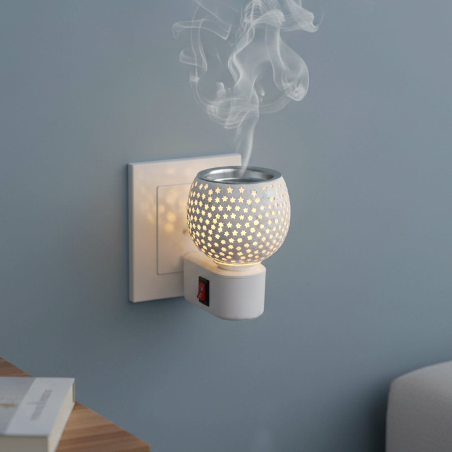 Premium Plug In Star Cut Glass Aroma Diffuser Night Lamp with Warm Ambient Glow Electric Fragrance Oil Burner for Bedroom Living Room Hallway and Home Decor 1 Piece