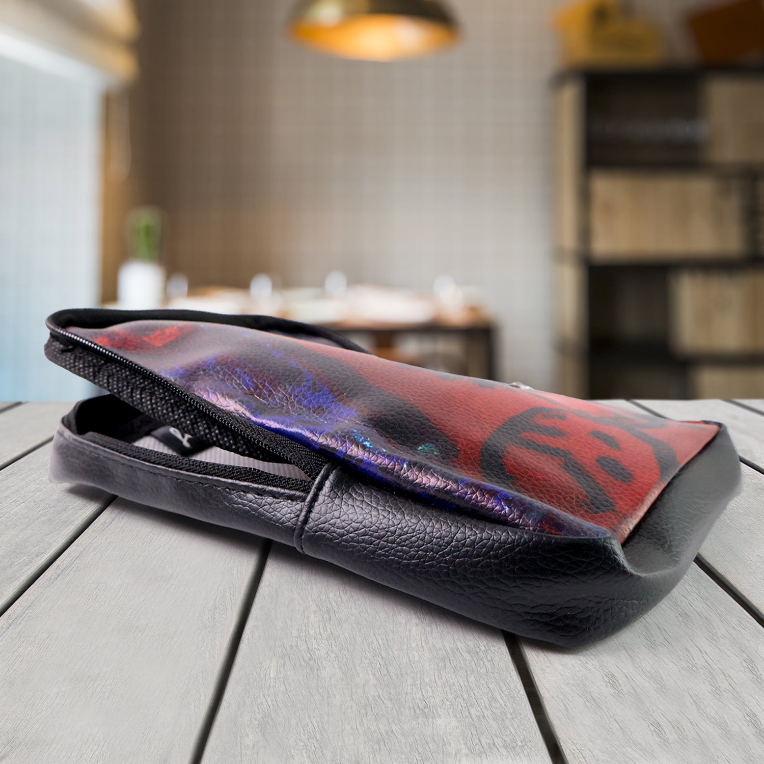 Handcrafted Multipurpose Faux Leather Zipper Pouch with Traditional Art Print Utility Organizer for Makeup Stationery Travel Accessories and Daily Essentials