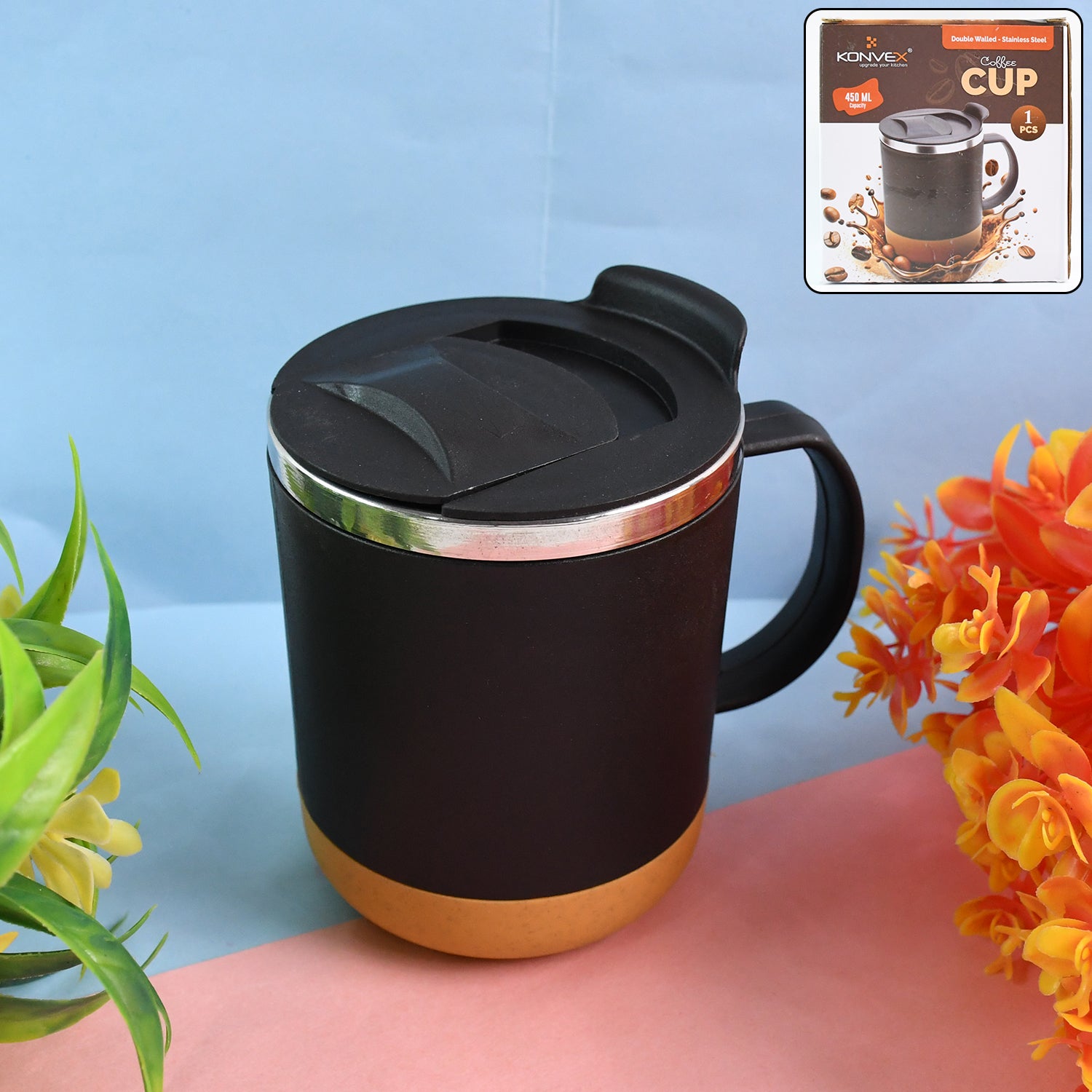 Insulated Coffee Mug With Spill-proof Lid (Approx 450ml, 1 Pc)