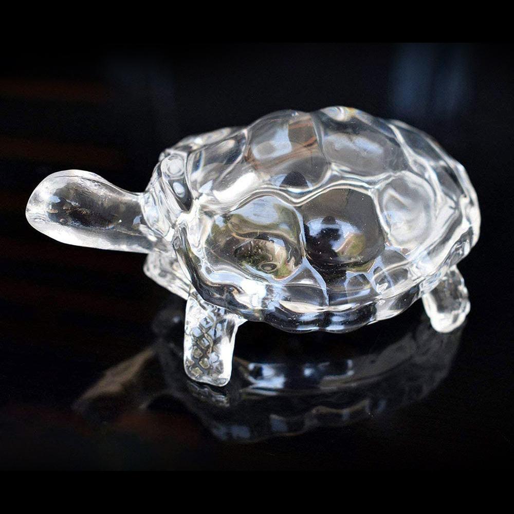 Crystal Glass Tortoise with Crystal Tray Feng Shui and Vastu Decorative Turtle Showpiece for Home Office Good Luck Prosperity and Positive Energy (1 Set)