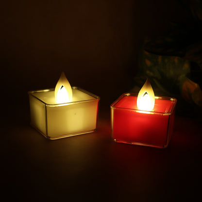Square LED Flameless Decorative Tealight Candles 9 Pcs Set Battery Operated Multicolor Lights with Flickering Flame Effect for Home Diwali Puja Wedding and Party Decoration