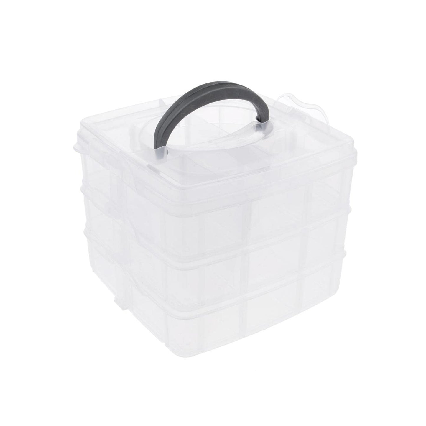 3 Tier Transparent Stackable Craft Storage Box | 18 Adjustable Compartments Plastic Organizer for Jewellery, Beads, Makeup, Nail Art, Sewing Accessories and DIY Supplies