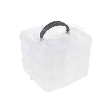 3 Tier Transparent Stackable Craft Storage Box | 18 Adjustable Compartments Plastic Organizer for Jewellery, Beads, Makeup, Nail Art, Sewing Accessories and DIY Supplies