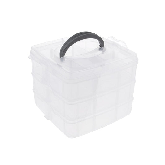 3 Tier Transparent Stackable Craft Storage Box | 18 Adjustable Compartments Plastic Organizer for Jewellery, Beads, Makeup, Nail Art, Sewing Accessories and DIY Supplies
