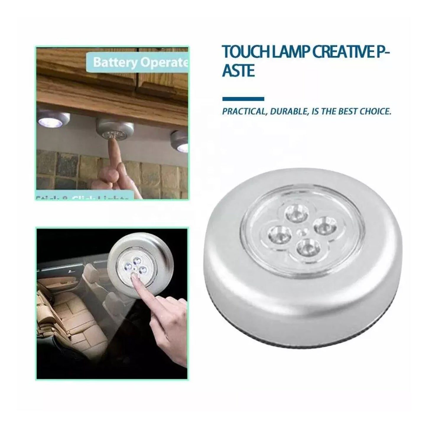 Round LED Battery Powered Stick Tap Night Light Wireless Push Light for Bedroom Kitchen Wardrobe Closet Cabinet Car and Camping (1 Piece)