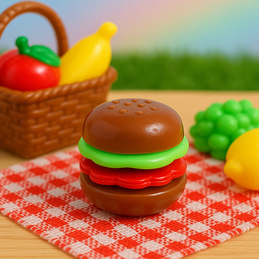 Mini Burger Shaped Toy for Kids – Fun Pretend Play Food Set for Kitchen Role Play, Early Learning and Imaginative Games – Durable Plastic Educational Toy for Toddlers and Preschoolers – Safe, Colorful and Lightweight (1 Pc)