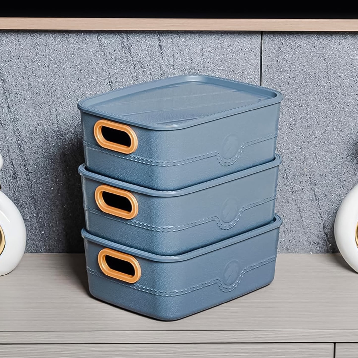 3 Piece Plastic Multipurpose Storage Basket Bin Set with Handle Cutouts Stackable Organizer for Clothes Toys Kitchen Bathroom Office and Home Storage (3 Pcs Set)