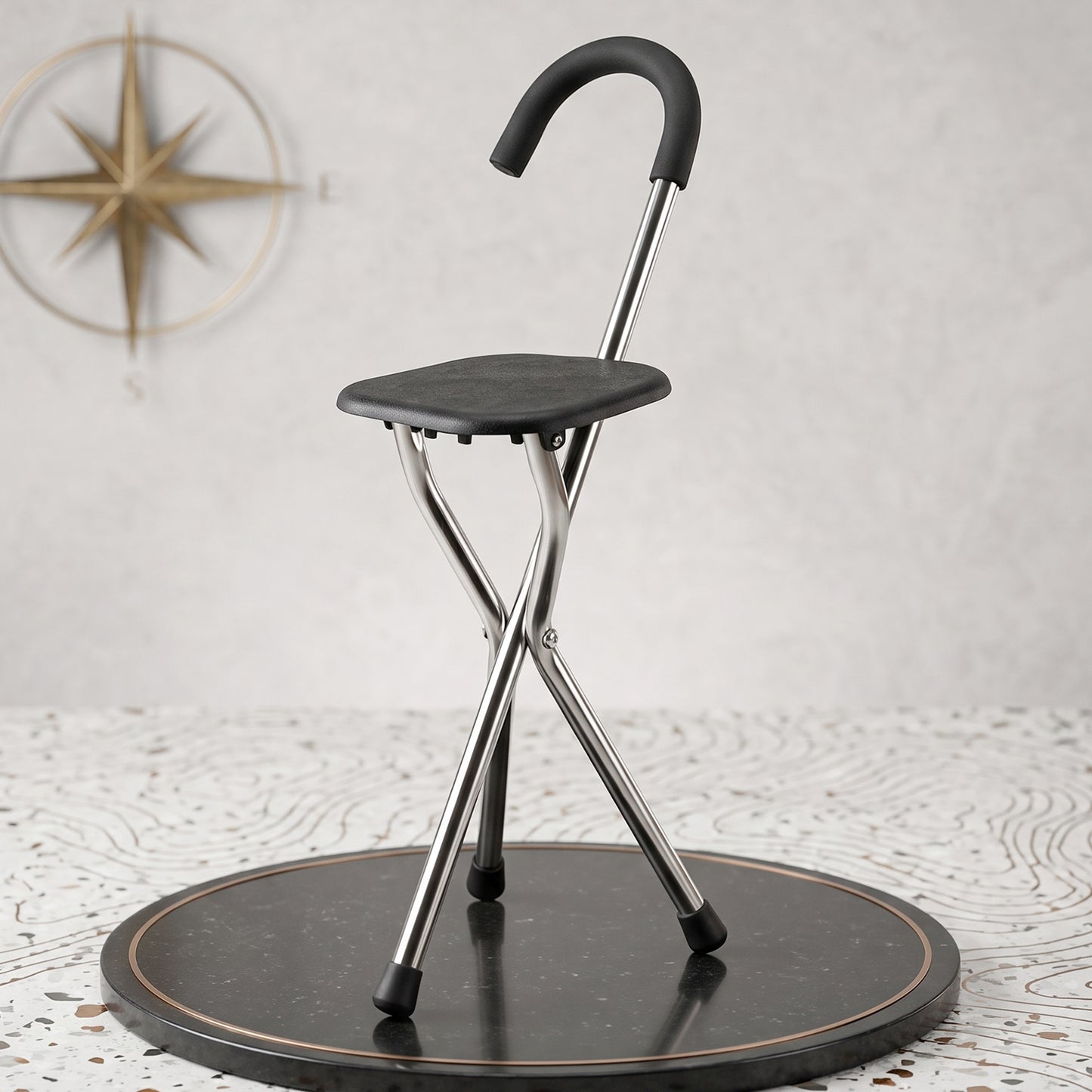 Folding Walking Stick With Seat 3 Leg Cane Stool Chair Support Stand (1 Pc)