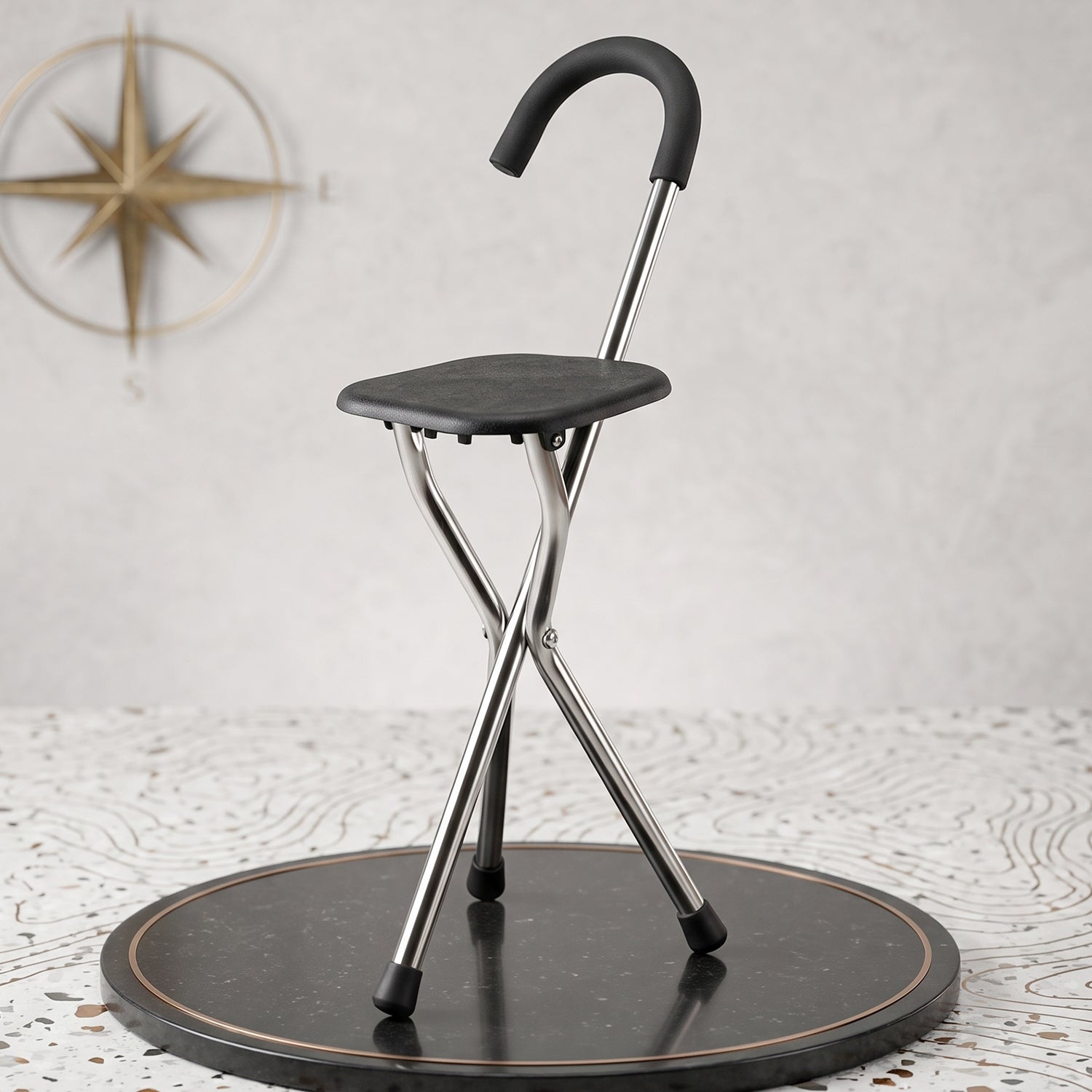 Folding Walking Stick With Seat 3 Leg Cane Stool Chair Support Stand (1 Pc)