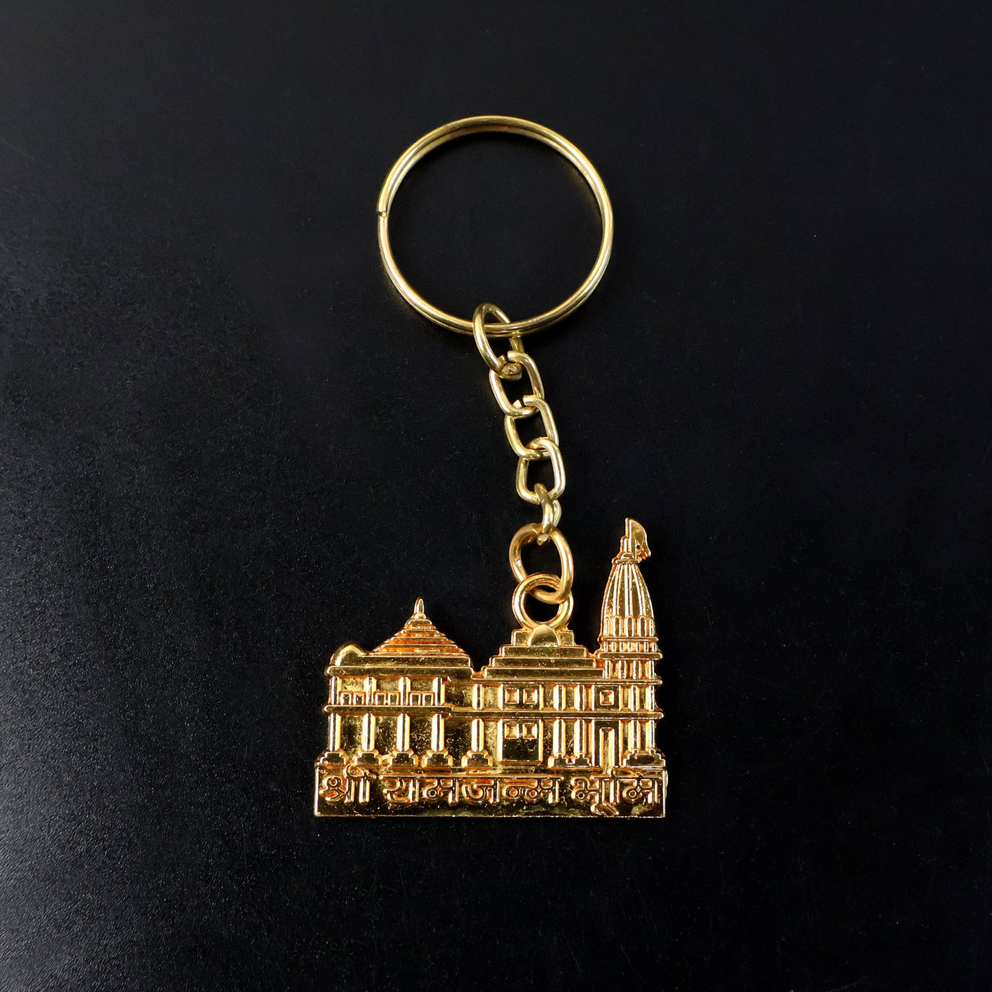Premium Golden Metal RamMandir Keychain – Architectural Temple Design for Car, Bike, Home & Devotional Gifting (1 Pc)