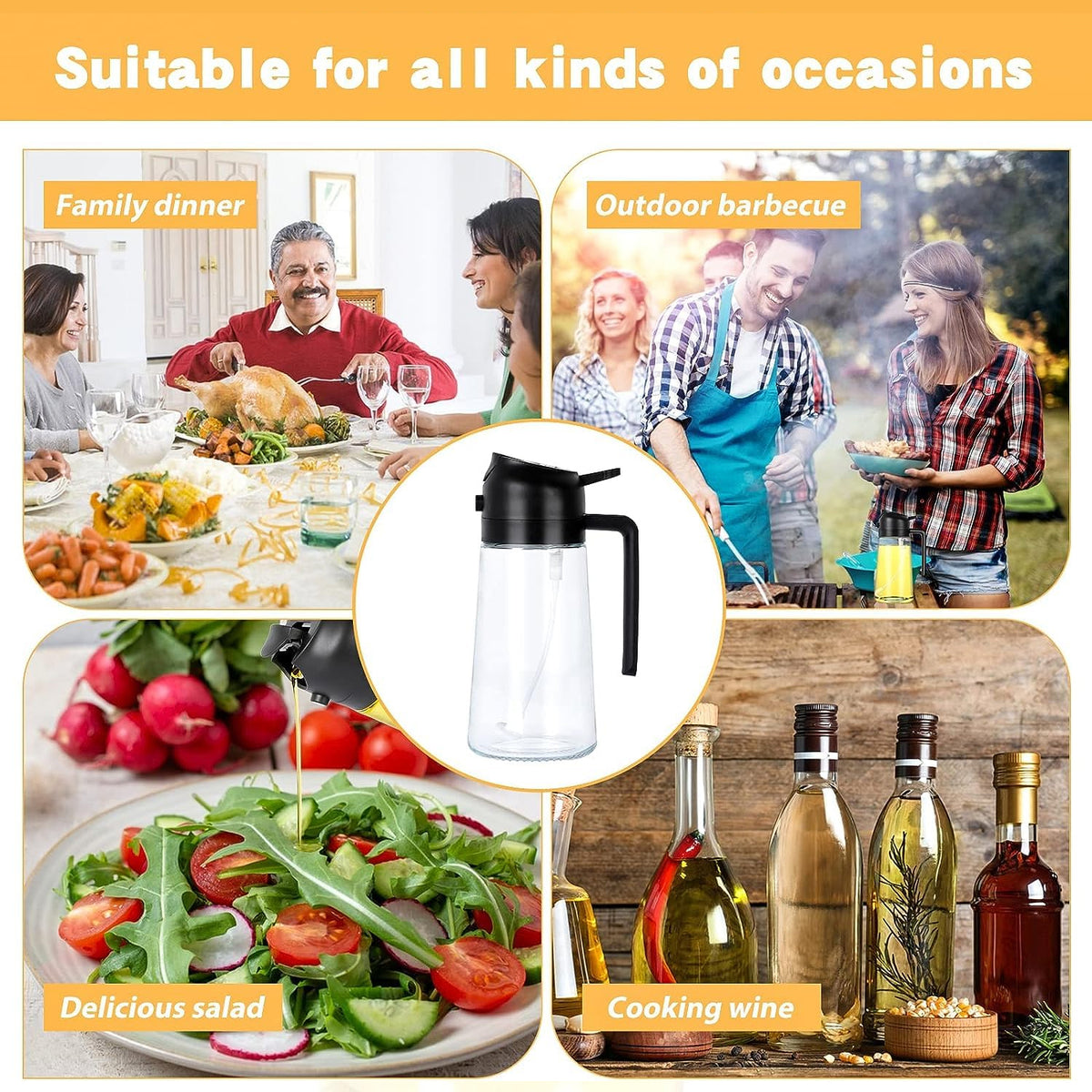 2-in-1 Glass Oil Dispenser Bottle 500 ml with Pour and Spray Function, Transparent Cooking Oil Sprayer with Handle for Kitchen, Salad Dressing, Frying and Food Preparation (1 Pc)