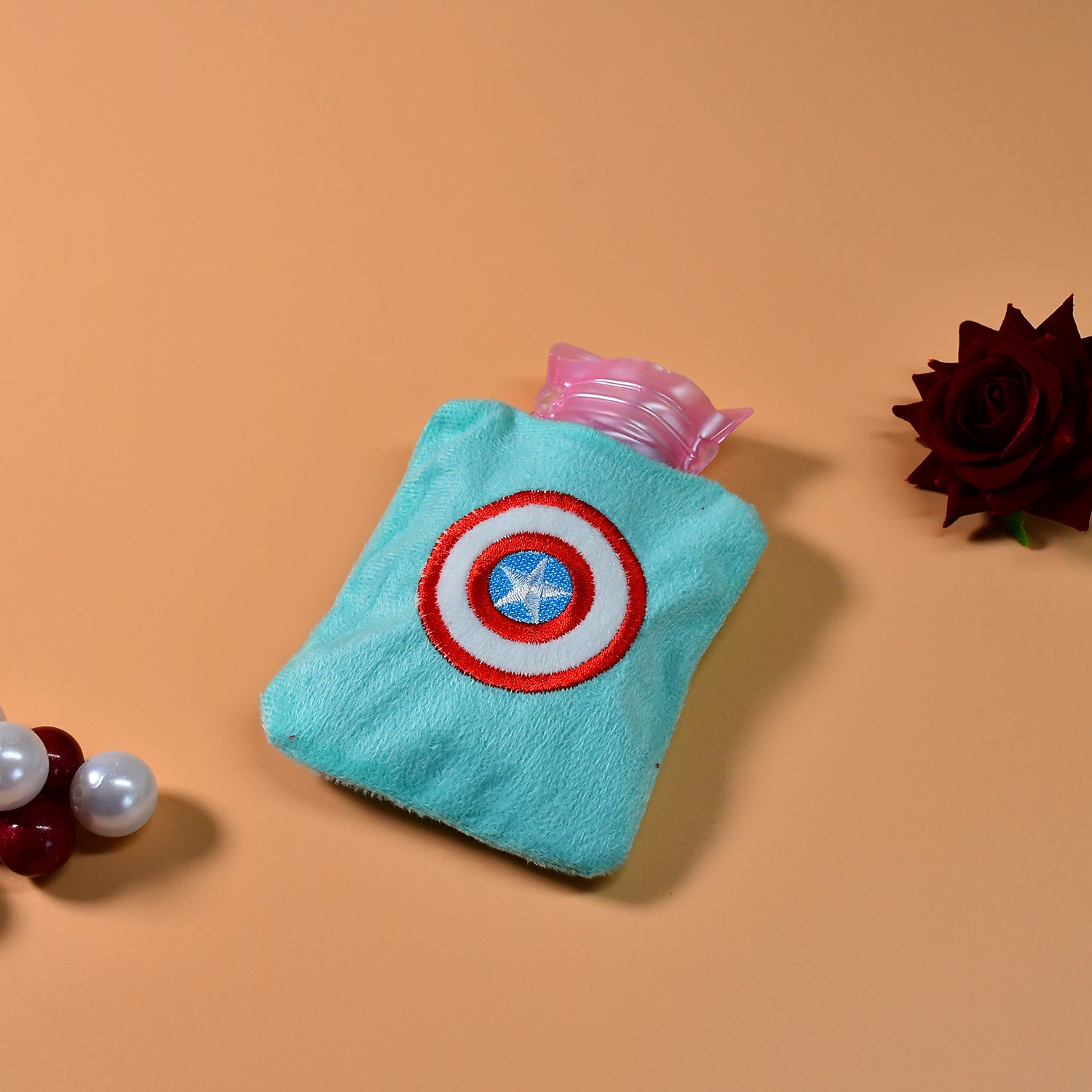 Captain America Shield Small Hot Water Bag with Soft Cover – Portable Natural Rubber Heat Therapy Bottle for Pain Relief, Menstrual Cramps, Neck, Shoulder, Back and Hand Warmer