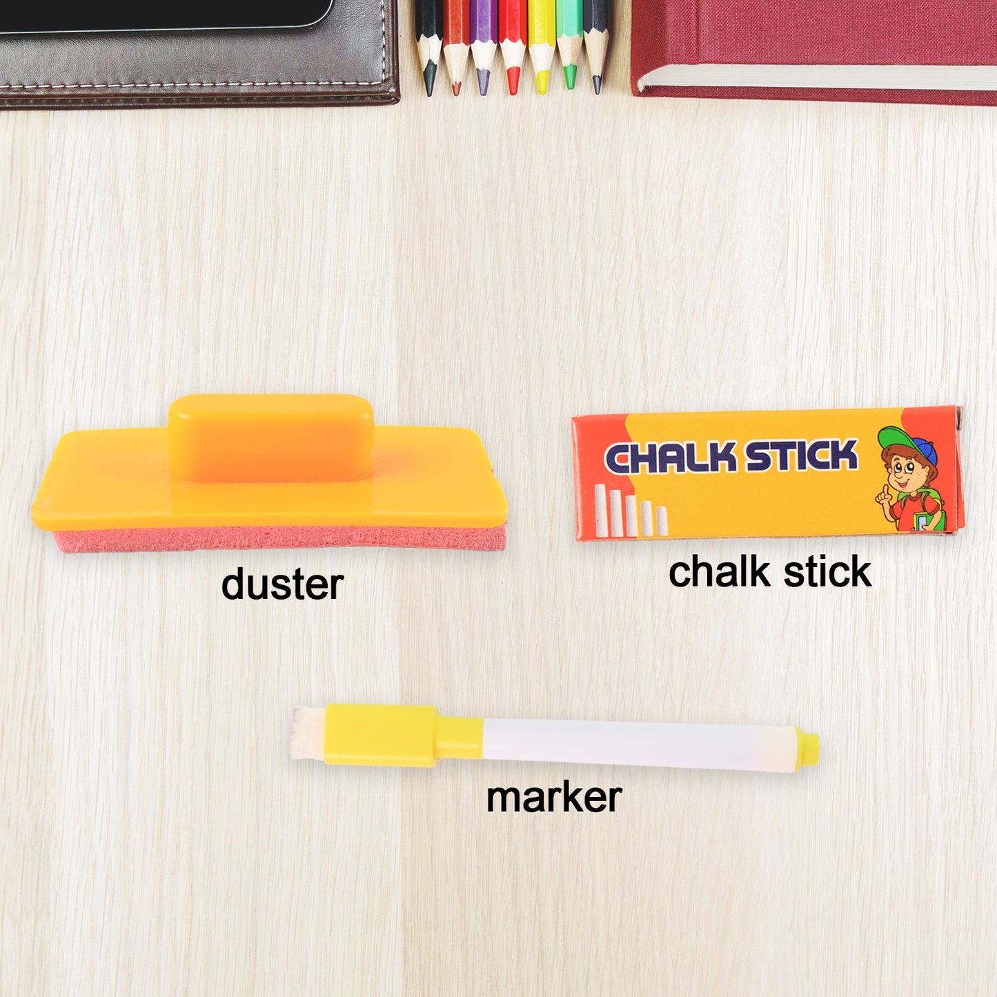 2-in-1 Double-Sided Write and Wipe Educational Drawing Board for Kids – Portable Whiteboard and Blackboard with Marker, Duster and Chalk Set