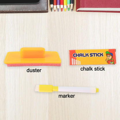 2-in-1 Double-Sided Write and Wipe Educational Drawing Board for Kids – Portable Whiteboard and Blackboard with Marker, Duster and Chalk Set