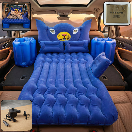 Car Air Mattress Bed Set Inflatable Back Seat Travel Bed with Electric Air Pump 2 Pillows 2 Cushions Blue (1 Set)