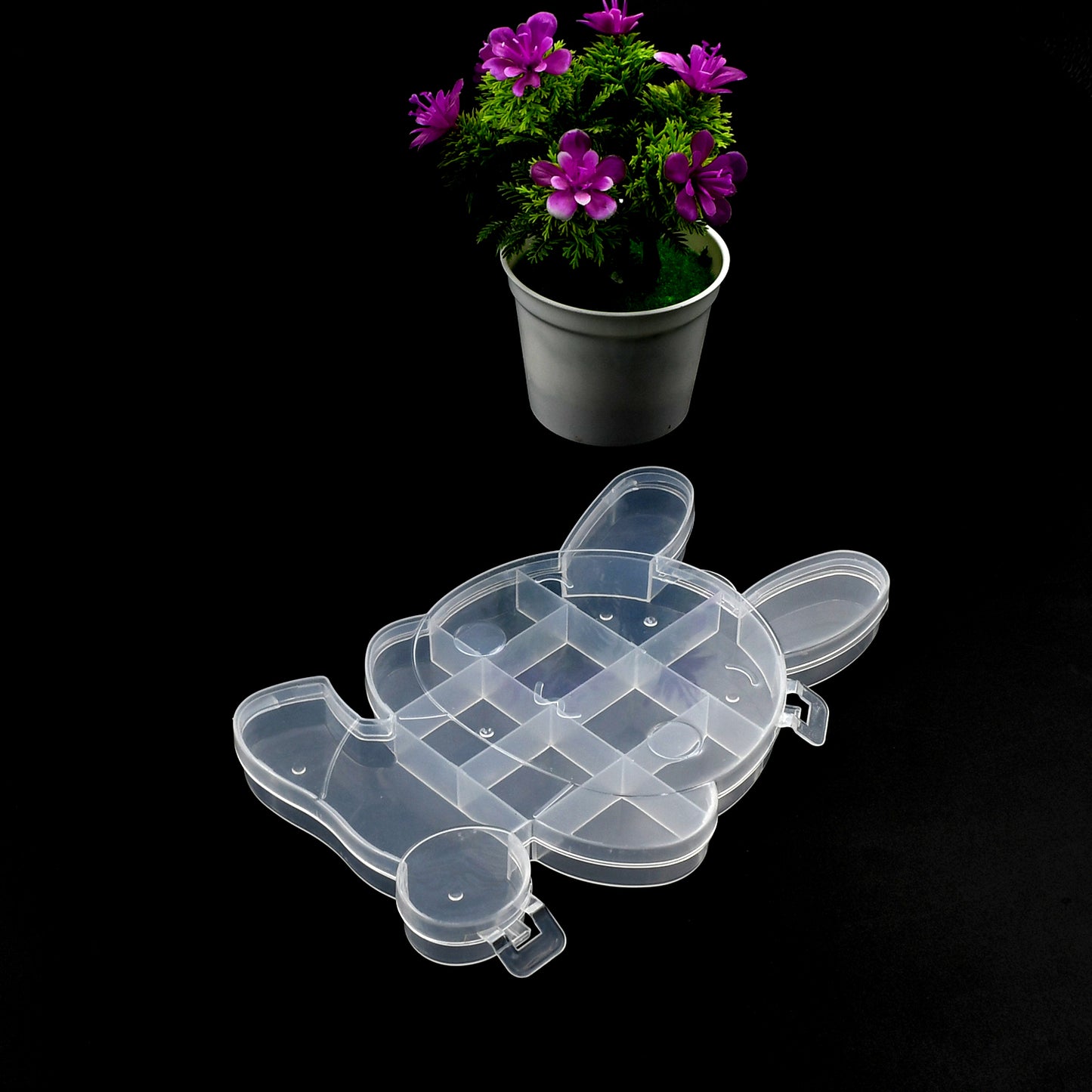 Transparent Cartoon Bear Jewelry Storage Box Clear Plastic Organizer for Earrings, Rings, Accessories and Small Items (1 Pc Random Color)
