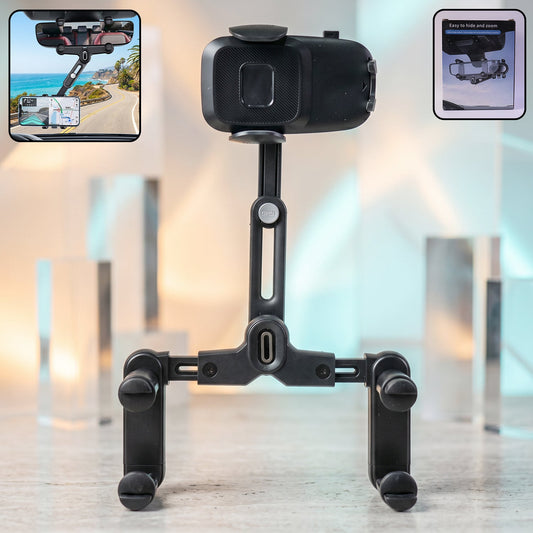 Car Rear View Mirror Phone Holder 360 Degree Adjustable Retractable Mobile Holder for GPS Navigation and Hands-Free Driving (1 Pc)