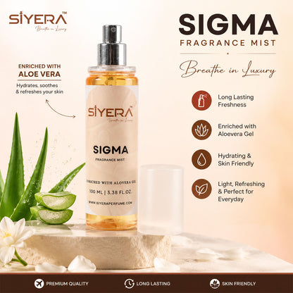 Siyera Sigma Fragrance Mist Body Spray with Aloe Vera for Men and Women Long Lasting Fresh Daily Wear Perfume 100 ml (1 Pc)