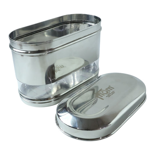 Supermom Modular Oval Stainless Steel Kitchen Storage Canister 1500 ML, Airtight Food Storage Container with Transparent Window for Tea, Coffee, Sugar and Pantry Organization