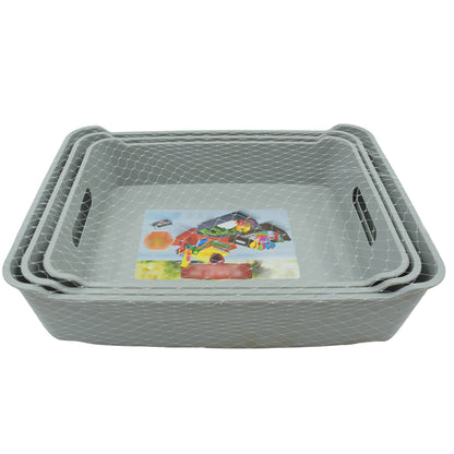 3645 Multipurpose Organising Storage Plastic Tray Fruit Vegetable Multi Purpose Tray Organizer For Kitchen Countertop Cabinet Bathroom Plastic Storage Basket For Store Fruits Vegetables Magazines Cosmetics Stationary Set Of 3