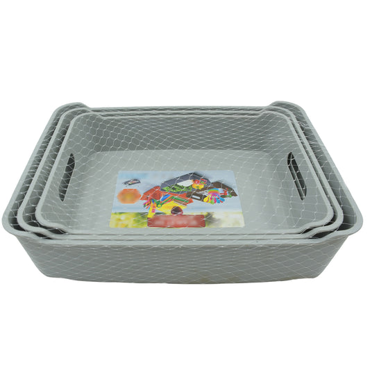 Multipurpose Plastic Storage Organizer Trays with Handles – Kitchen, Bathroom, Pantry and Office Storage Baskets (Set of 3)