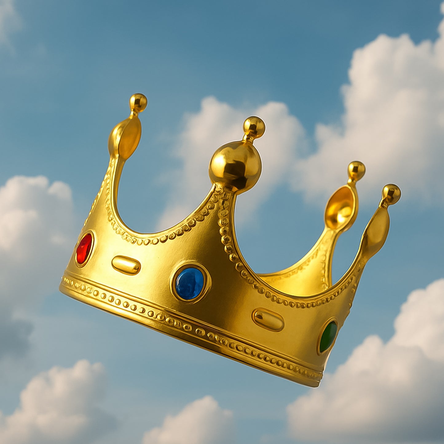 Golden Royal Crown Costume Headpiece with Colored Gems Lightweight King Crown for Fancy Dress Roleplay Parties and Events Pack of 1